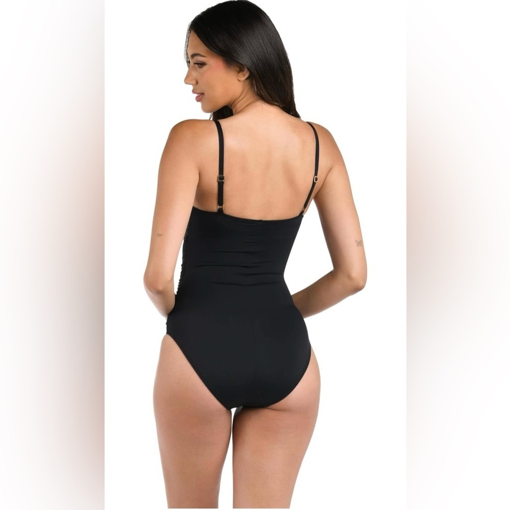 La Blanca Women's One Piece Swimsuit Island Goddess Shirred Side Black Size 12 - Picture 4 of 8